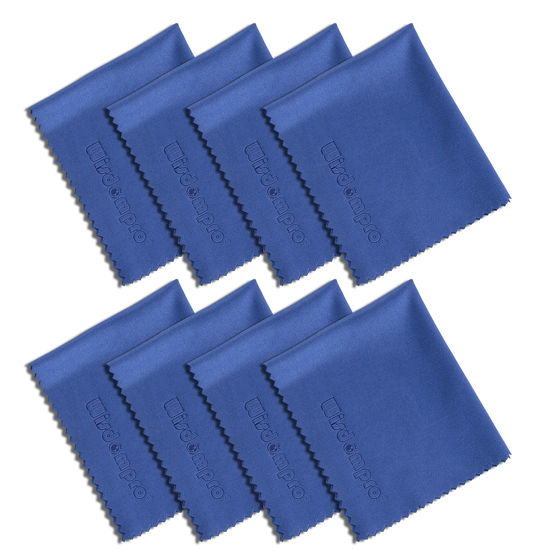 Picture of Wisdompro 8-Pack 6x7 Inches Microfiber Cleaning Cloth for Camera Lens, Glasses, Phone, iPhone, iPad, Tablet, Laptop, LCD TV, Computer Screen, Monitor and Other Electronics Device - Blue