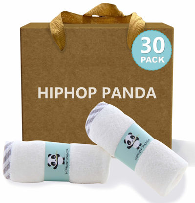 Picture of HIPHOP PANDA Bamboo Baby Washcloths,30 Pack (Gray Stripe) - 2 Layer Ultra Soft Absorbent Bamboo Towel - Natural Reusable Baby Wipes for Delicate Skin - Baby Registry as Shower