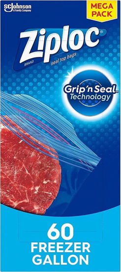 Picture of Ziploc Gallon Food Storage Freezer Bags, Grip 'n Seal Technology for Easier Grip, Open, and Close, 60 Count