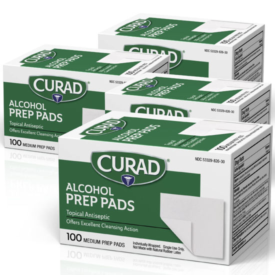 Picture of CURAD Alcohol Prep Pads | Medium Isopropyl Alcohol Wipes Individually Wrapped | First Aid Alcohol Swabs for Cuts & Scrapes | Medical Alcohol Pads for General Cleansing | 100 Count (Pack of 4)