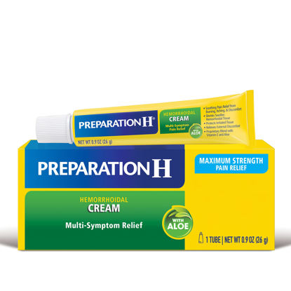 Picture of Preparation H Hemorrhoid Symptom Treatment Cream (0.9 Ounce Tube), Maximum Strength Multi-Symptom Pain Relief with Aloe