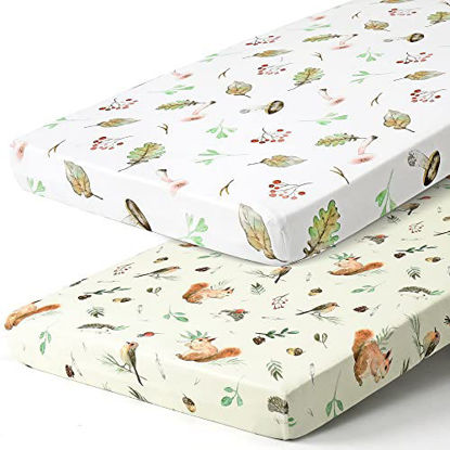 Picture of Pack n Play Stretchy Fitted Pack n Play Playard Sheet Set BROLEX 2 Pack Portable Mini Crib Sheets,Convertible Playard Mattress Cover,Ultra Soft Material,Squirrel Mushroom