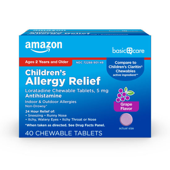 Picture of Amazon Basic Care Children's Allergy Relief Loratadine Chewable Tablets, 5 mg, Grape Flavored, 40 Count