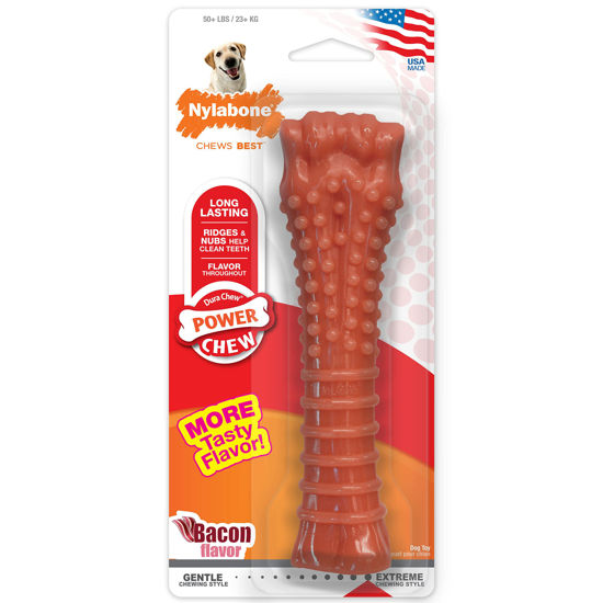 Picture of Nylabone Power Chew Dog Toy - Dog Toys for Aggressive Chewers - Indestructible Dog Toys for Aggressive Chewers Large Breed - For Extra Large Dogs - Bacon Flavor X-Large/Souper (1 Count)