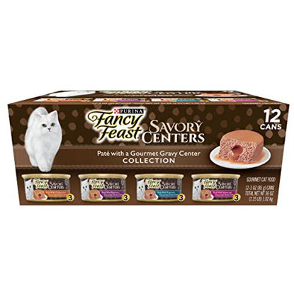 Picture of Purina Fancy Feast Pate Wet Cat Food Variety Pack, Savory Centers Pate With a Gravy Center - (2 Packs of 12) 3 oz. Pull-Top Cans