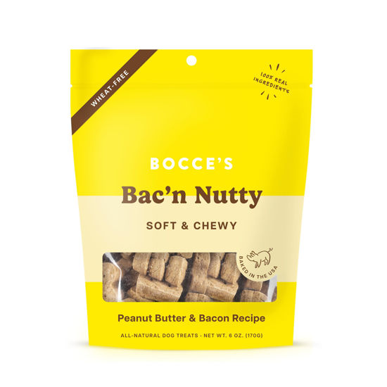 Picture of Bocce's Bakery Oven Baked Bac'n Nutty Treats for Dogs, Wheat-Free Everyday Dog Treats, Made with Real Ingredients, Baked in The USA, All-Natural Soft & Chewy Cookies, PB & Bacon Recipe, 6 oz