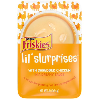 Picture of Friskies Purina Friskies Wet Cat Food Complement, Lil’ Slurprises With Shredded Chicken in a Dreamy Sauce - (16) 1.2 oz. Pouches