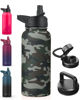 Picture of CIVAGO 32 oz Insulated Water Bottle With Straw, Stainless Steel Sports Water Flask Cup with 3 Lids (Straw, Portable Spout and Handle Lid), Double Walled Travel Thermal Canteen Mug, Camo