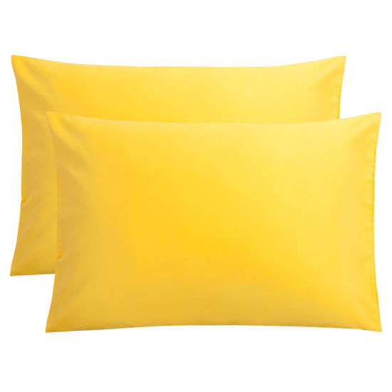 Picture of FLXXIE 2 Pack Microfiber Queen Pillow Cases, 1800 Super Soft Pillowcases with Envelope Closure, Wrinkle, Fade and Stain Resistant Pillow Covers, 20x30, Yellow