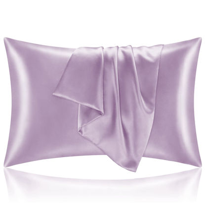 Picture of BEDELITE Satin Pillowcase for Hair and Skin, Queen Pillow Cases Set of 2 Pack, Super Soft Silky Lavender Pillow Case with Envelope Closure (20x30 Inches)