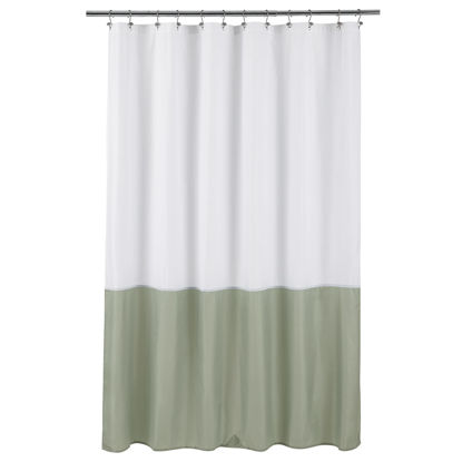 Picture of ALYVIA SPRING Waterproof Fabric Shower Curtain Liner - Soft & Light-Weight Cloth Shower Liner, 3 Bottom Magnets, Hotel Quality & Machine Washable - Standard Size 72x72, White and Sage