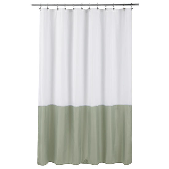 Picture of ALYVIA SPRING Waterproof Fabric Shower Curtain Liner - Soft & Light-Weight Cloth Shower Liner, 3 Bottom Magnets, Hotel Quality & Machine Washable - Standard Size 72x72, White and Sage