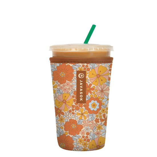 Picture of Sok It Java Sok Iced Coffee & Cold Soda Insulated Neoprene Cup Sleeve (Flower Power, Medium: 24-28oz)