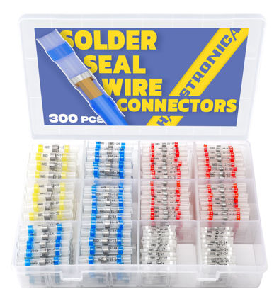 Picture of 300PCS Solder Seal Wire Connectors-haisstronica Marine Grade Heat Shrink Wire Connectors-Heat Shrink Butt Connectors-Self Solder for Marine,Stereo(30Yellow 70White 100Red 100Blue) Solder Sleeve