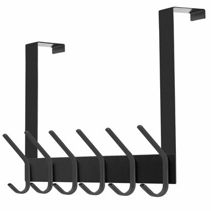 Picture of DOKU Over The Door Hook, Stainless Steel Heavy Duty Over Door Hanger Holder for Coat Robe Hat Clothe Towels Hanging, Bathroom Organizer Towel Rack 12 Hooks, Matte Black