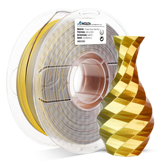 Picture of AMOLEN 3D Printer Filament Triple Color Silk PLA Filament 1.75mm, Silk Shiny Gold Silver Copper 3D Printing Filament, 1kg / 2.2lbs