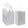 Picture of Oikss 100 Pack 5.25x3.25x8.25 inch Small Kraft Bags with Handles Bulk, Paper Bags Birthday Wedding Party Favors Grocery Retail Shopping Business Goody Craft Gift Bags Cub Sacks (Silver Grey 100 Count)