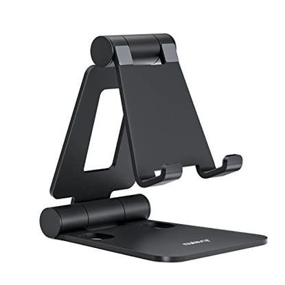 Picture of Nulaxy Dual Folding Cell Phone Stand, Fully Adjustable Foldable Desktop Phone Holder Cradle Dock Compatible with Phone 14 13 12 11 Pro Xs Xs Max Xr X 8, Nintendo Switch, All Phones