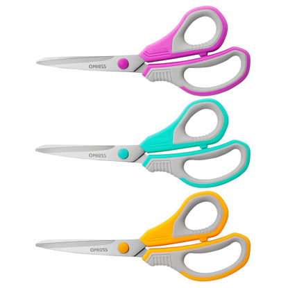 Picture of QMVESS 8.5" Scissors All Purpose 3 Pack, Ultra Sharp Multipurpose Blade Shears, Professional Ergonomic Comfort Grip Scissors for Office School Home Sewing Fabric DIY Craft Cutting General Use