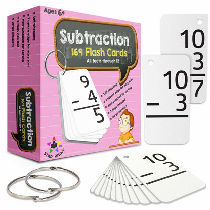 Picture of Star Right Subtraction Flashcards with 2 Metal Binder Rings - 169 Self Checking Flashcards - for Ages 6 and Up