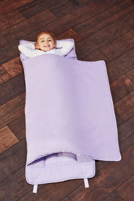 Picture of EVERYDAY KIDS Nap Mat with Removable Pillow - Lavender - Carry Handle with Straps Closure, Rollup Design, Soft Microfiber for Preschool, Daycare, Travel Sleeping Bag - Ages 3-6 Years