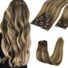 Picture of GOO GOO Clip-in Hair Extensions for Women, Soft & Natural, Handmade Real Human Hair Extensions, Chocolate Brown to Caramel Blonde, Long, Straight #（T4/27）P4, 9pcs 150g 18inch