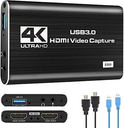 Picture of IPXOZO Audio Video Capture Card,4K HDMI USB 3.0 Capture Adapter 1080P 60fps Video Capture Device Portable Video Converter for Gaming Streaming Live Broadcast Video Recording,Support PS4 Xbox Camcorder