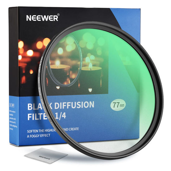 Picture of NEEWER 77mm Black Diffusion 1/4 Filter Mist Dreamy Cinematic Effect Filter Ultra Slim Water Repellent Scratch Resistant HD Optical Glass, 30 Layers Nano Coatings for Video/Vlog/Portrait Photography