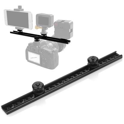 Picture of Cold Shoe Bracket Extension Bar, 11.6" Tripod Bracket Mount Dual Camera Flash Mount Can Be Adjust Easily, Aluminum Hot Shoe Extension Bar with 1/4" & 3/8" Screw for Camera LED Video Light Flash Light