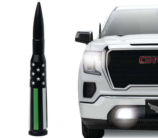 Picture of EcoAuto Badass Antenna Replacement Fits All Chevy & GMC Truck Model Years - Short Replacement Antenna - Military Grade Aluminum - Anti Chip & Anti Theft Design (American Flag Military)