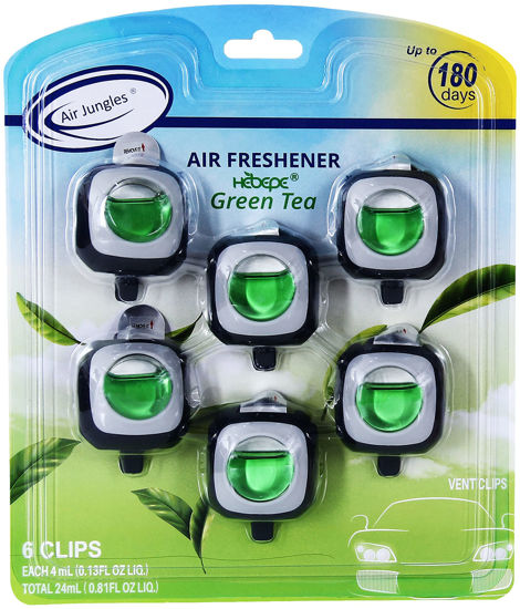 Picture of Air Jungles Green Tea Scent Car Air Freshener Clip, 6 Car Freshener Vent Clips, 4ml Each, Long Lasting Air Freshener for Car, Up to 180 Days Car Refresher Odor Eliminator