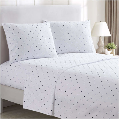 Picture of Mellanni King Size Sheet Set - Iconic Collection Bedding Sheets & Pillowcases - Extra Soft, Cooling Bed Sheets - Deep Pocket up to 16" - Wrinkle, Fade, Stain Resistant - 4 PC (King, Polka Dot Navy)