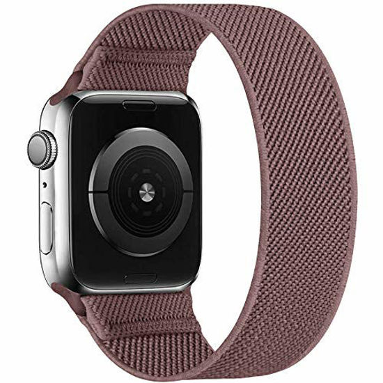 Picture of ENJINER Stretchy Nylon Solo Loop Bands Compatible with Apple Watch 38mm 40mm 42mm 44mm iWatch Series 6 SE 5 4 3 2 1 Strap, Sport Elastic Braided No Buckles Clasps Women Men, 42/44mm M CoffeeBrown