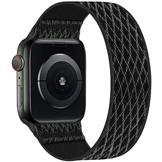 Picture of ENJINER Stretchy Nylon Solo Loop Bands Compatible with Apple Watch 38mm 40mm 41mm 42mm 44mm 45mm iWatch Series 7 6 SE 5 4 3 2 1 Strap, Sport Elastic Braided Women Men, 38/40/41mm M Plaid Dark Black