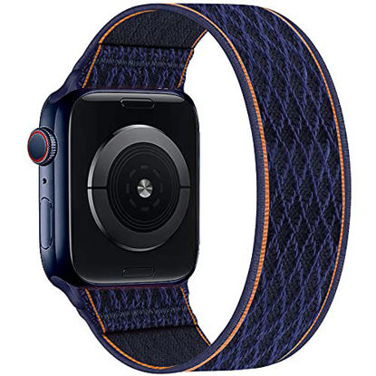 Picture of ENJINER Stretchy Nylon Solo Loop Bands Compatible with Apple Watch 38mm 40mm 42mm 44mm iWatch Series 6 SE 5 4 3 2 1 Strap, Sport Elastic Braided Breathable Women Men, 42/44mm S Plaid Deep Navy