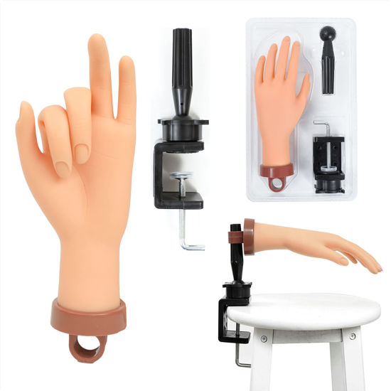 Picture of Practice Hand for Acrylic Nails, Professional Nail Practice Hands Fake Hand for Nail Practice Mannequin Hands for Nails Practice Nail Training Practice Hand for Acrylic Nail Kit(with Clamp Holder)