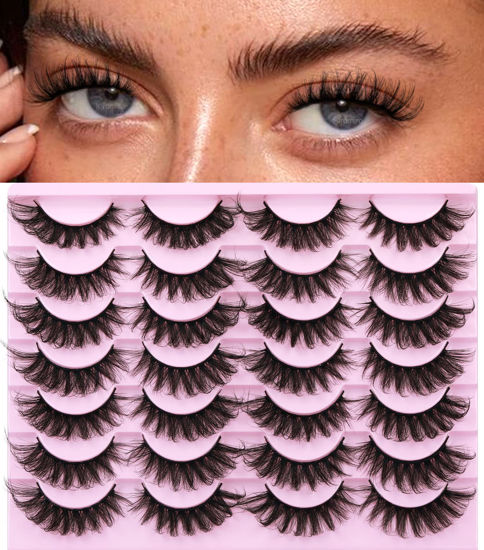 Picture of Mink Lashes Fluffy Russian Mink Lashes Extension 17mm Wispy False Eyelashes 6D D Curl Russian Strip Lashes Pack by Kiromiro