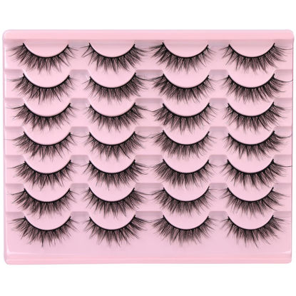 Picture of Wispy Lashes 14mm Cat Eye False Eyelashes Natural Look Faux Mink Lashes Fluffy Short Natural Lashes Pack by Kiromiro