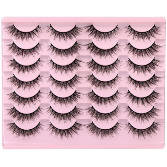 Picture of Wispy Lashes 14mm Cat Eye False Eyelashes Natural Look Faux Mink Lashes Fluffy Short Natural Lashes Pack by Kiromiro