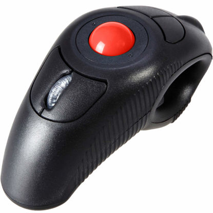 Picture of EIGIIS 2.4G Ergonomic Trackball Finger Handheld USB Wireless Mouse for PC Laptop Mac Left and Right Handed User (Black Wireless Red TrackBall)