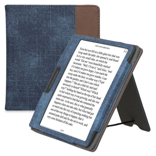 Picture of kwmobile Cover Compatible with Onyx Boox Leaf 2 Cover - Faux Leather/Suede Case with Stand - Dark Blue/Dark Grey