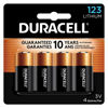 Picture of Duracell CR123A 3V Lithium Battery, 4 Count Pack, 123 3 Volt High Power Lithium Battery, Long-Lasting for Home Safety and Security Devices, High-Intensity Flashlights, and Home Automation