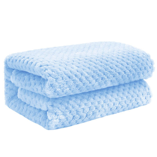 Picture of Exclusivo Mezcla Waffle Textured Fleece Baby Blanket, Soft and Warm Swaddle Blanket, Infant, Newborn, Toddler and Kids Receiving Blankets for Crib Stroller (Baby Blue, 40x50 inches)