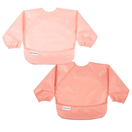 Picture of Tiny Twinkle Mess Proof Baby Bib, 2 Pack Long Sleeve Bib Outfit, Waterproof Bibs for Toddlers, Machine Washable, Tug Proof (Peach Terracotta, Small 6-24 Months)