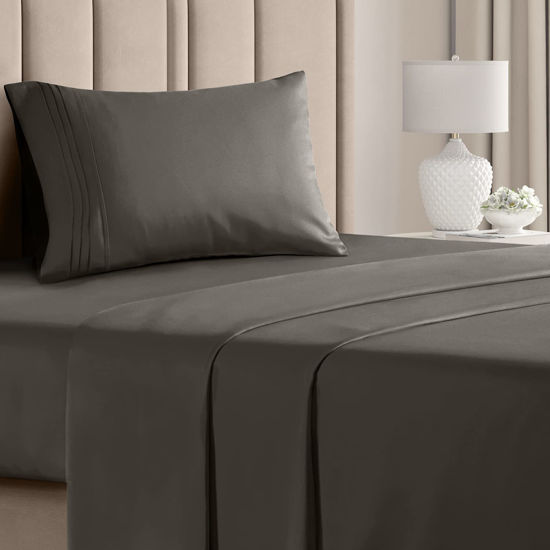 Picture of Twin Size Sheet Set - Breathable & Cooling Sheets - Hotel Luxury Bed Sheets - Extra Soft - Deep Pockets - Easy Fit - 3 Piece - Wrinkle Free - Comfy - Dark Grey Bed Sheets - Twins Sheets - 3 PC