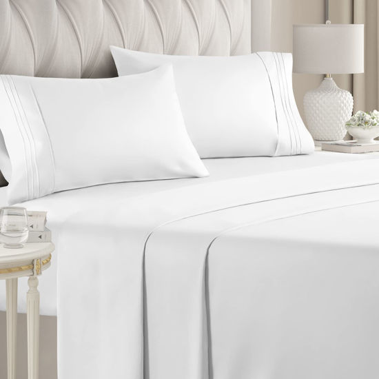 Picture of Twin Size Sheet Set - 4 Piece Set - Hotel Luxury Bed Sheets - Extra Soft - Deep Pockets - Easy Fit - Breathable & Cooling Sheets - Wrinkle Free - Comfy - White Bed Sheets - Twins Sheets - 4 PC