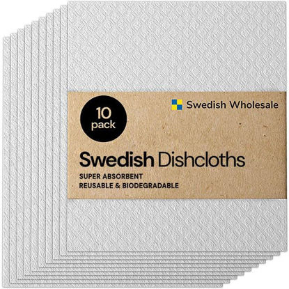 Picture of Swedish Wholesale Swedish DishCloths for Kitchen- 10 Pack Reusable Paper Towels for Counters & Dishes - Eco Friendly Cellulose Sponge Cloth - White