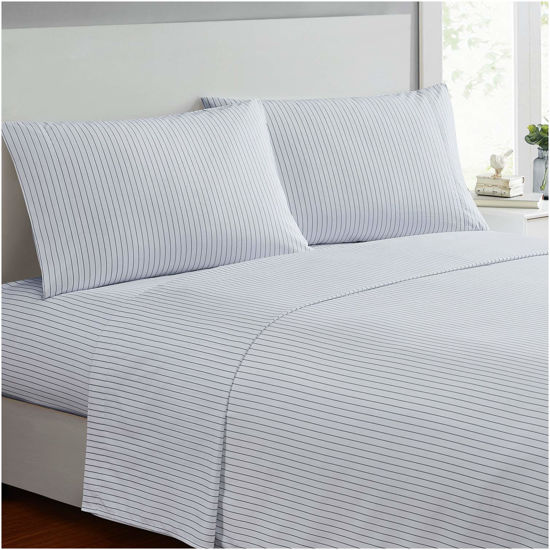 Picture of Mellanni California King Sheet Set - Iconic Collection Bedding Sheets & Pillowcases - Luxury, Extra Soft, Cooling Bed Sheets - Deep Pocket up to 16" - Easy Care - 4 PC (Cal King, Pin Stripe Gray)