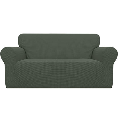 Picture of Easy-Going Stretch Oversized Loveseat Slipcover 1-Piece Sofa Cover Furniture Protector Couch Soft with Elastic Bottom for Kids Polyester Spandex Jacquard Fabric Small Checks Olive Green