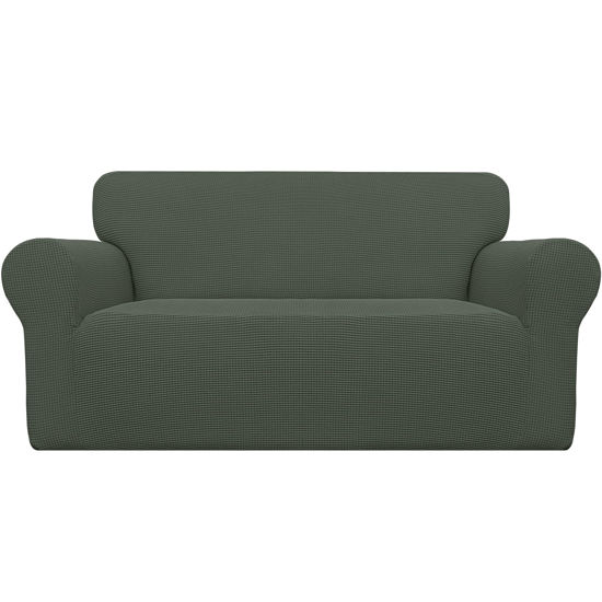 Picture of Easy-Going Stretch Oversized Loveseat Slipcover 1-Piece Sofa Cover Furniture Protector Couch Soft with Elastic Bottom for Kids Polyester Spandex Jacquard Fabric Small Checks Olive Green